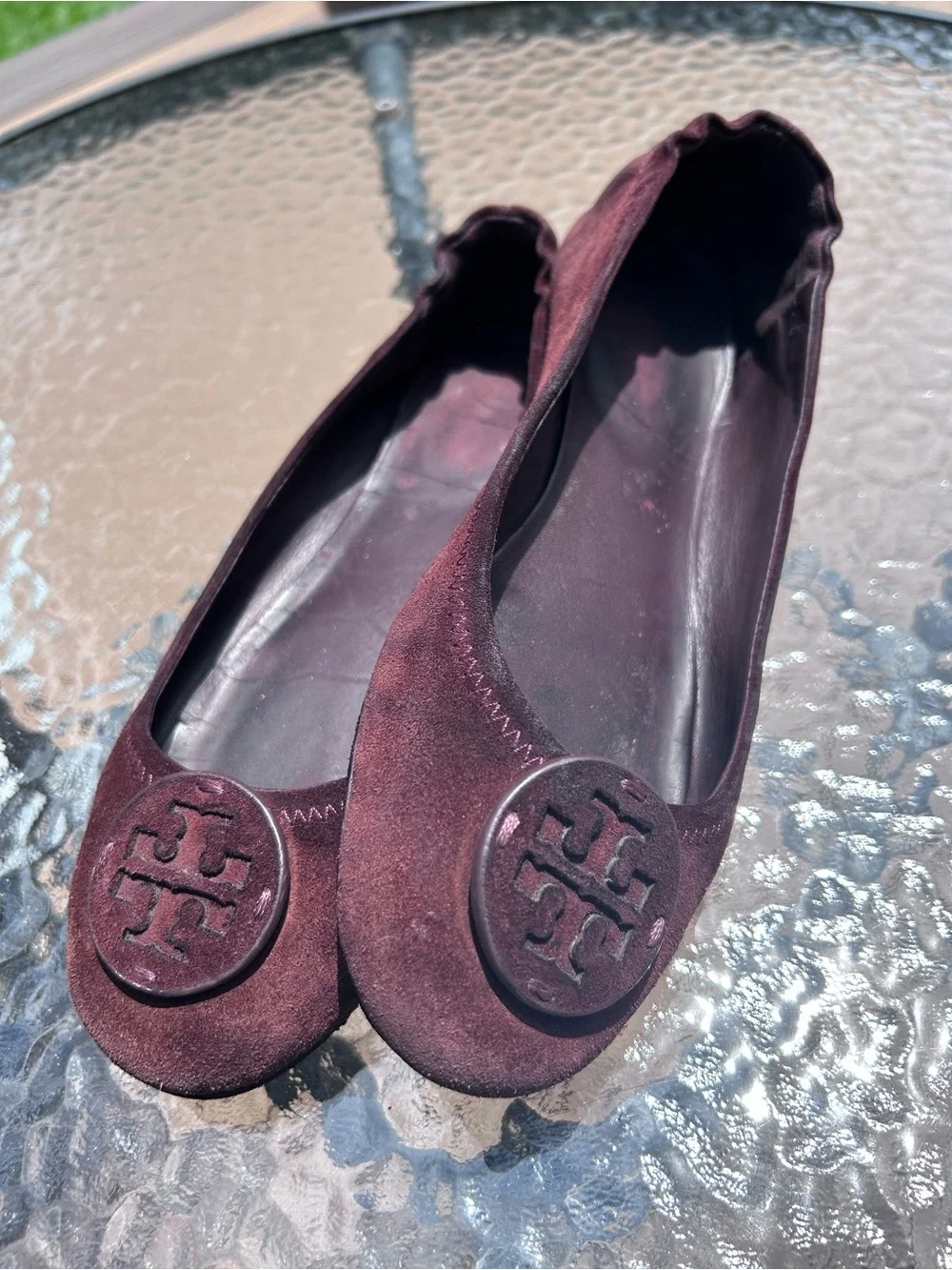 Tory Burch Women’s Size 9 M Reva Travel Ballet Flat Brown Suede Rubber Sole Logo